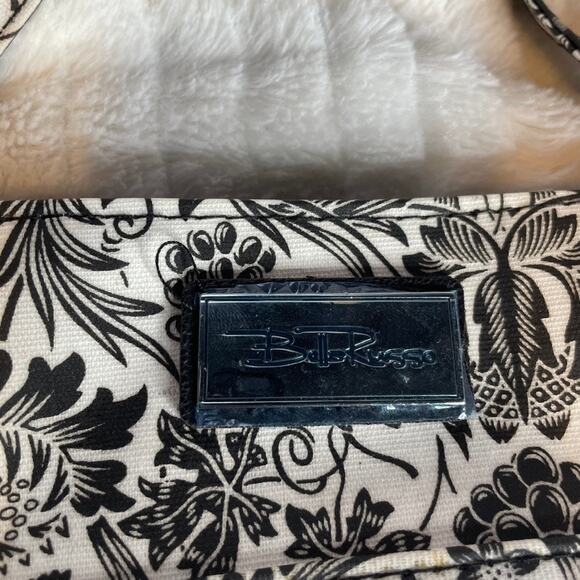 BELLA RUSSO Black‎ White Tote Bag Waxed Floral Polka Dot Pockets Silver - Picture 3 of 9